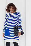 Туніка жіноча в смужку з кишенею — синій колір, L (є розміри), фото 6