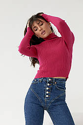 Однотонний гольф у дрібний рубчик — червоний колір, ONE SIZE (є розміри)