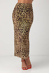 Довга леопардова спідниця із сітки — коричневий колір, S (є розміри)
