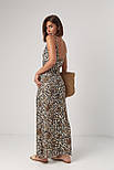 Сарафан максі з леопардовим візерунком — коричневий колір, L (є розміри) Сарафан, леопардовий, S - 140см; M - 141см; L - 142см, S - 116см; M - 117см; L - 118см, Без застібки, Середній клас, Коричневий, Туреччина, Трикотаж, M, 89*70*95 зріст 168, M, Літо,, фото 2
