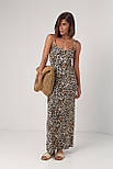 Сарафан максі з леопардовим візерунком — коричневий колір, L (є розміри) Сарафан, леопардовий, S - 140см; M - 141см; L - 142см, S - 116см; M - 117см; L - 118см, Без застібки, Середній клас, Коричневий, Туреччина, Трикотаж, M, 89*70*95 зріст 168, M, Літо,, фото 3