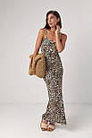 Сарафан максі з леопардовим візерунком — коричневий колір, L (є розміри) Сарафан, леопардовий, S - 140см; M - 141см; L - 142см, S - 116см; M - 117см; L - 118см, Без застібки, Середній клас, Коричневий, Туреччина, Трикотаж, M, 89*70*95 зріст 168, M, Літо,, фото 7