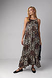 Атласний сарафан з леопардовим принтом — коричневий колір, S (є розміри), фото 7