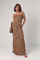 Леопардовий сарафан максі з відкритою спиною — коричневий колір, S (є розміри)