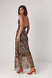 Леопардовий сарафан на бретелях з облямованою спиною — коричневий колір, S (є розміри), фото 2