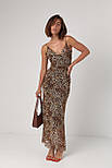 Леопардовий сарафан на бретелях з облямованою спиною — коричневий колір, S (є розміри), фото 5
