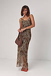 Леопардовий сарафан на бретелях з облямованою спиною — коричневий колір, S (є розміри), фото 6