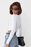 Укорочений джемпер у рубчик зі швами назовні — молочний колір, M (є розміри), фото 2