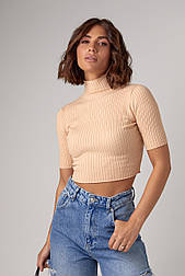 Жіноча укорочена водолазка з коротким рукавом — бежевий колір, L (є розміри) M
