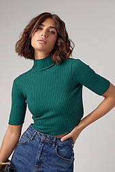 Жіноча укорочена водолазка з коротким рукавом — зелений колір, L (є розміри)