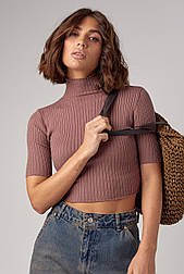 Жіноча укорочена водолазка з коротким рукавом — кавовий колір, L (є розміри)