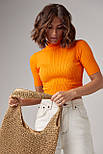 Жіноча укорочена водолазка з коротким рукавом — жовтогарячий колір, L (є розміри), фото 7