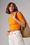 Жіноча укорочена водолазка з коротким рукавом — жовтогарячий колір, L (є розміри), фото 8