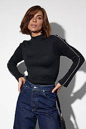 Жіноча водолазка в рубчик із смужкою на рукавах — чорний колір, ONE SIZE (є розміри)
