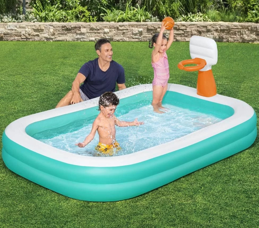 Дитячий надувний басейн 54445 (251х168х102 см) з баскетбольним кільцем, фото 1