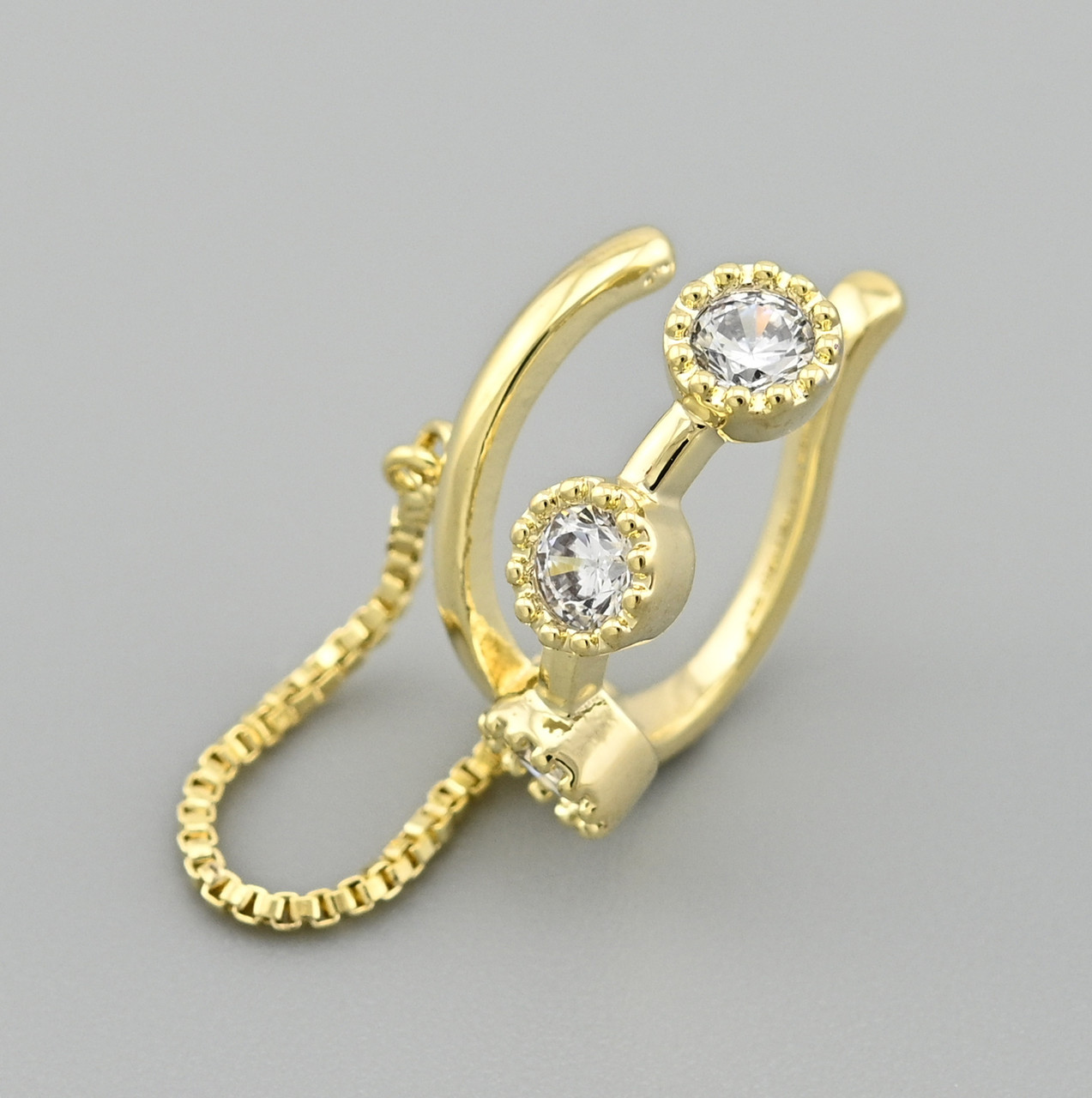 Сережок кафа на ліве вухо Кліодна 46507 розмір 15х9 мм білі фіаніти вага 1.1 г позолота 14К, фото 1