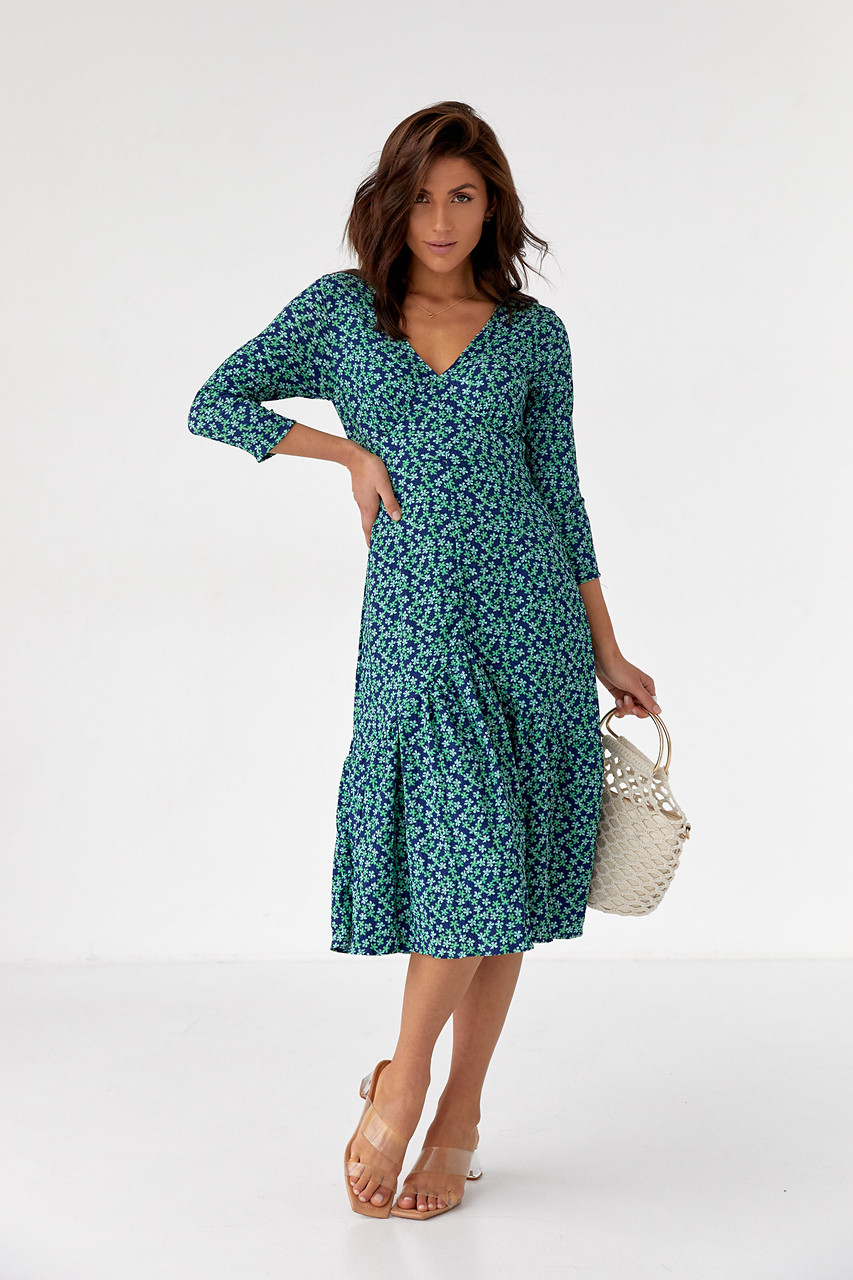 Плаття міді з квітковим принтом Crep — зелений колір, S (є розміри), фото 1