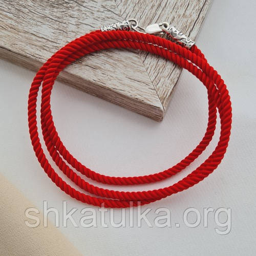 Шнурок на шию червоний зі срібною застібкою з чорнінням, фото 1