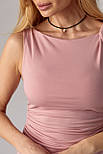 Силуетне мідіплаття без рукавів із драпіруванням — рожевий колір, L (є розміри), фото 4