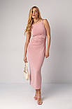 Силуетне мідіплаття без рукавів із драпіруванням — рожевий колір, L (є розміри), фото 9