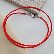 Шнурок на шию червоний тканинний зі срібною застібкою з чорнінням