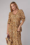 Літнє мідіплаття з леопардовим принтом — світло-коричневий колір, S (є розміри), фото 3