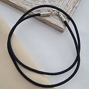 Шнурок джгут чорний зі срібною застібкою з чорнінням на шию