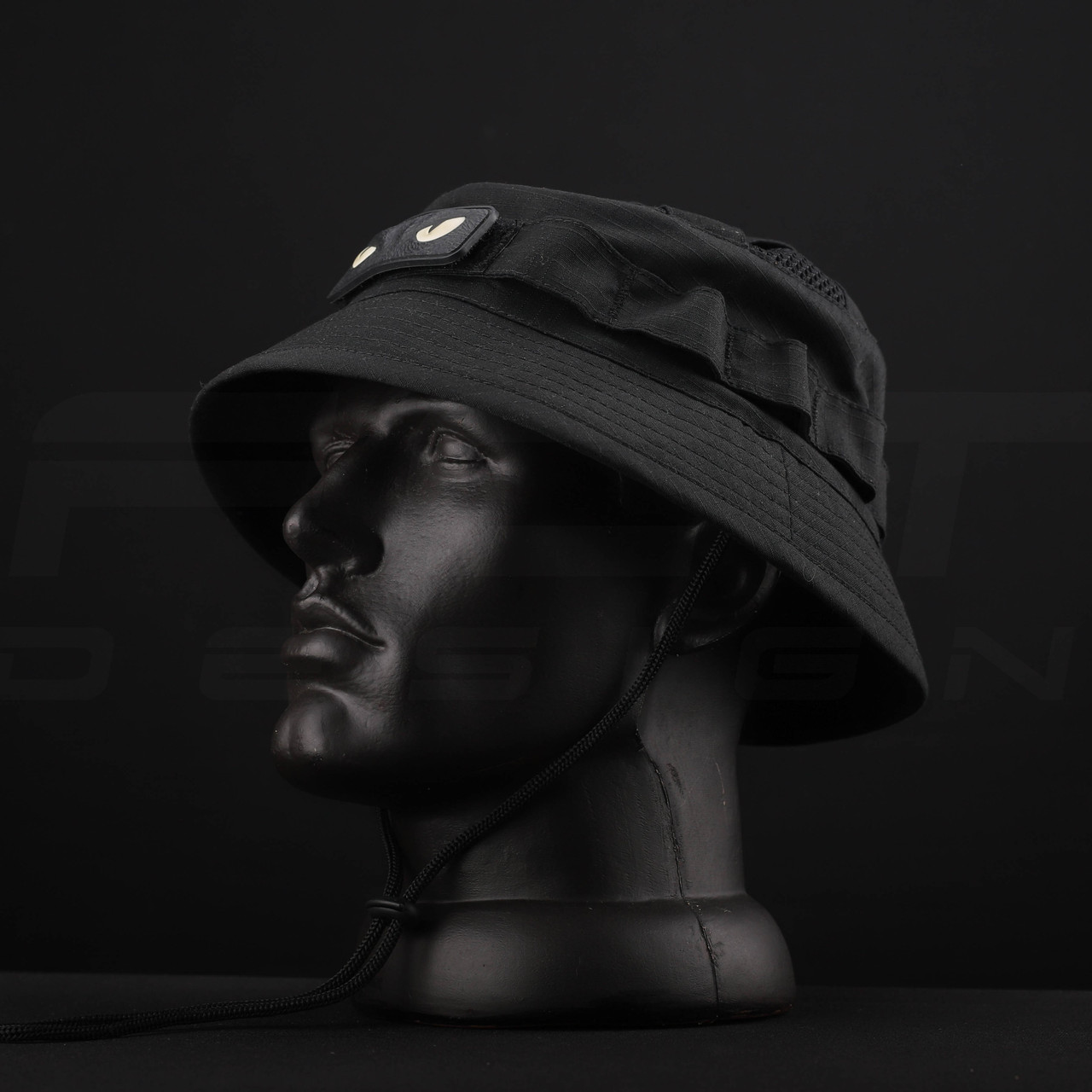 Панама тактична Сітка ріп-стоп з регулятором велкро чорна