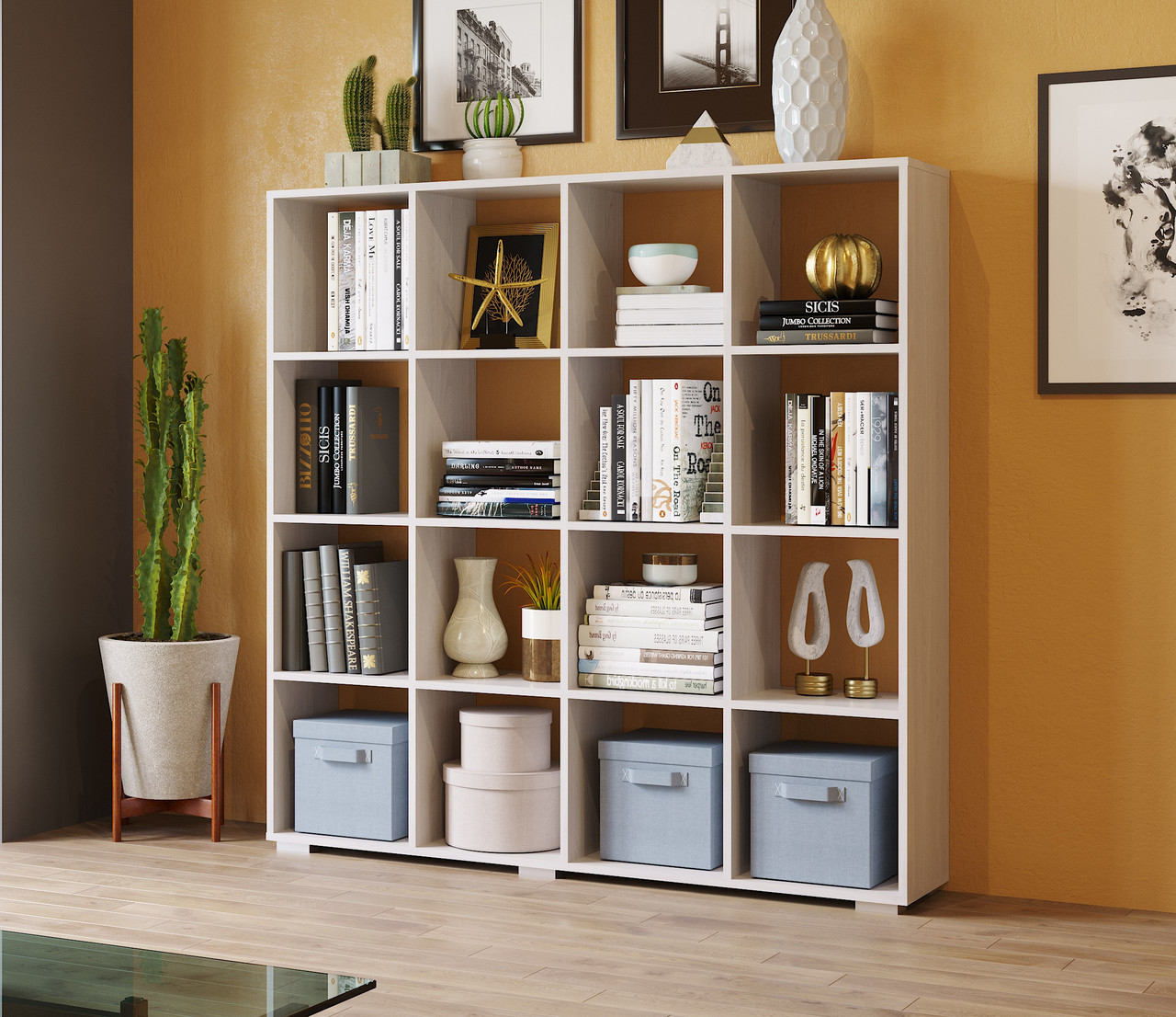 Стелаж, полиця для книг, навчальних матеріалів для дому та офісу, роздільник 220*27*177 см, 16 комірок ST-215, фото 1