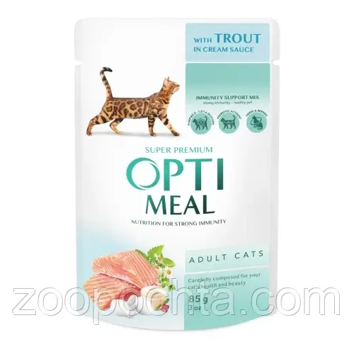Вологий корм Optimeal для котів trout in cream sauce із фореллю у кремовому соусі 85 рг * 12 шт