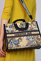 CHRISTIAN DIOR Book Tote Black and Beige Macro Houndstooth Embroidery