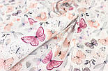 Бязь " Метелики та бабки з квітами " малинового, пудрового кольору на білому тлі № Е-3320, фото 5