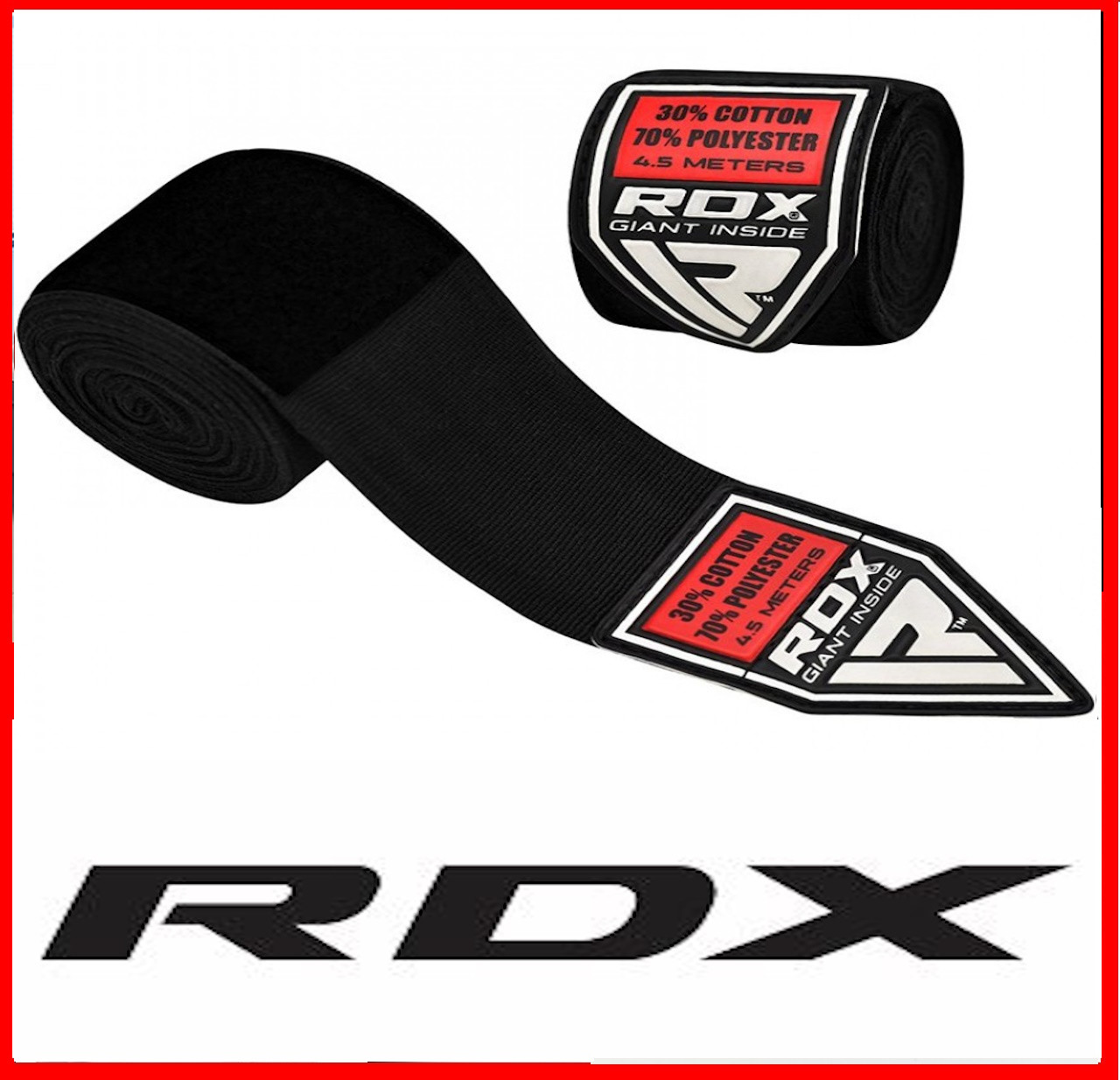 Бинти боксерські RDX Fibra Black чорні для рук боксу кікбоксингу мм єдиноборств 4.5 м