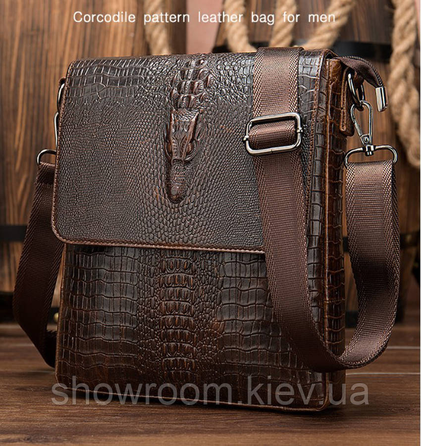 Чоловіча шкіряна сумка під рептилію Leather Collection (8857) brown