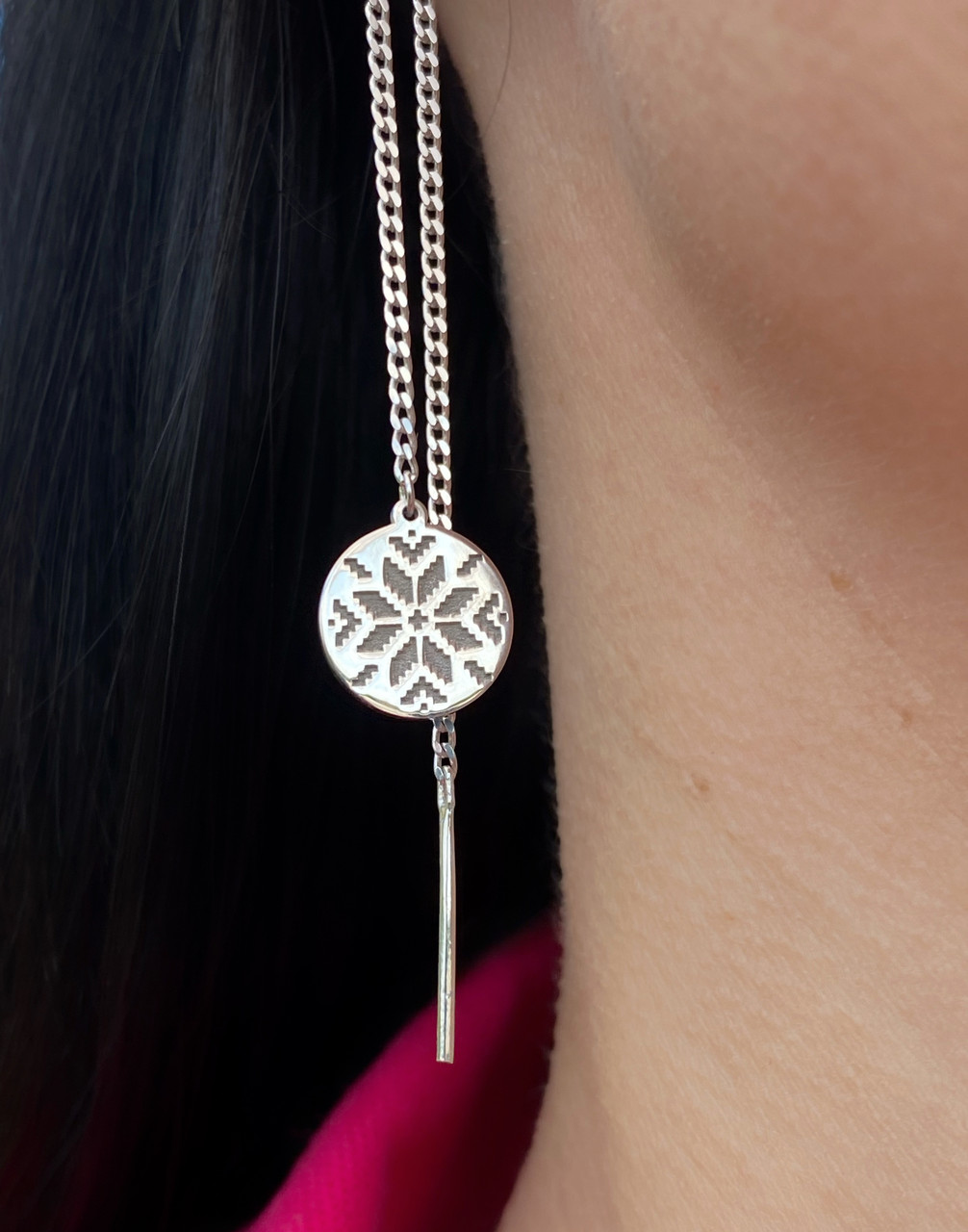 Протяжки срібні  з українським візерунком "Орнамент" 925 проби, фото 1