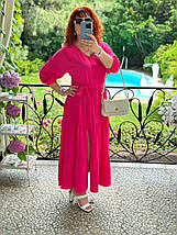 Елегантна сукня з довгими рукавами та з поясом в комплекті з приємної тканини креп розміри великі, фото 4