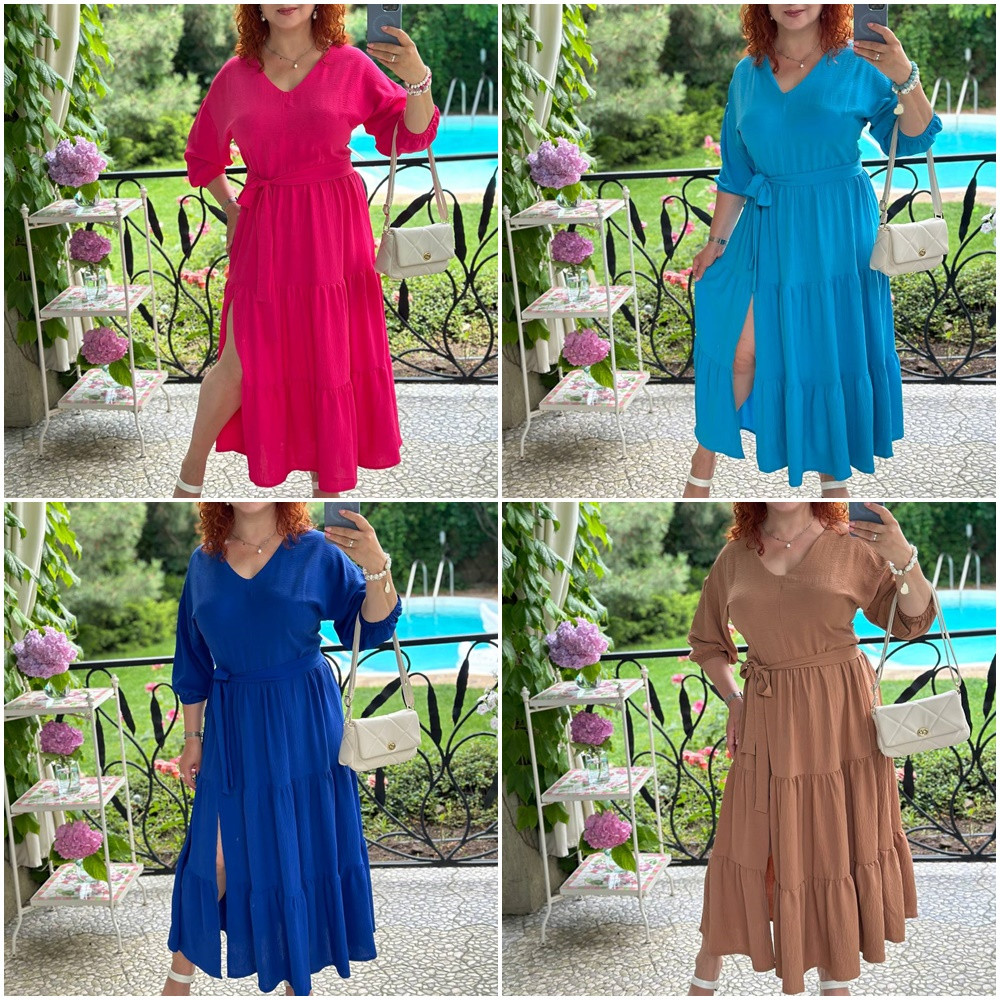 Елегантна сукня з довгими рукавами та з поясом в комплекті з приємної тканини креп розміри великі