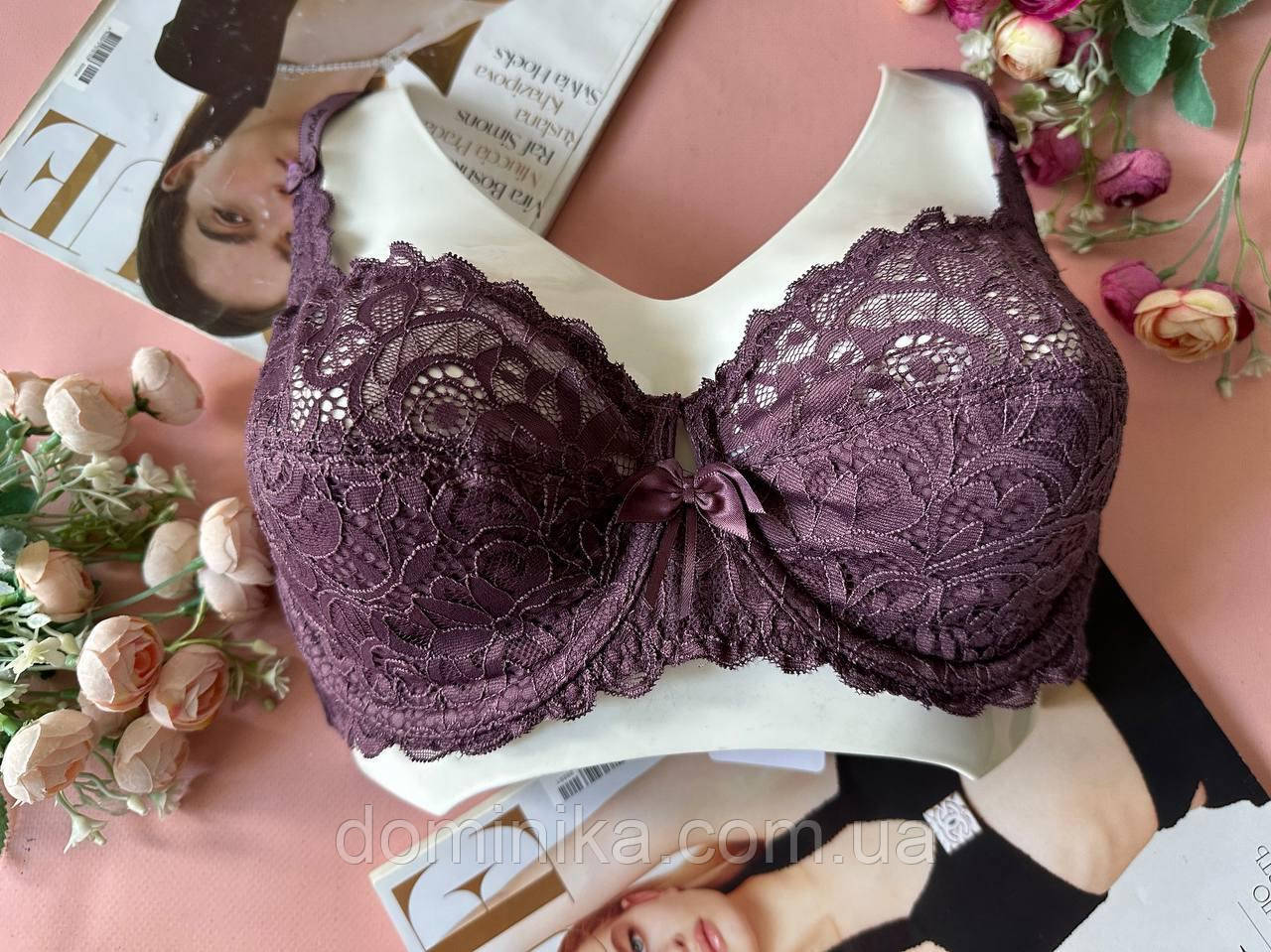 80E Мереживний бюстгальтер на чашку Е фіолетовий