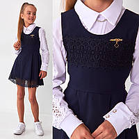 Ошатний шкільний сарафан з мереживом для дівчинки (116-128р)