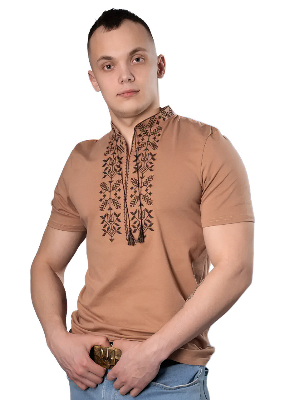 Вишиванка чоловіча Тризуб бежева розміри M, L