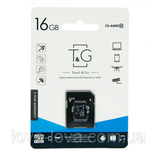 Картка пам'яті SD-adapter Micro SDHC UHS1 T&G (Touch&Go) обсягом 16GB