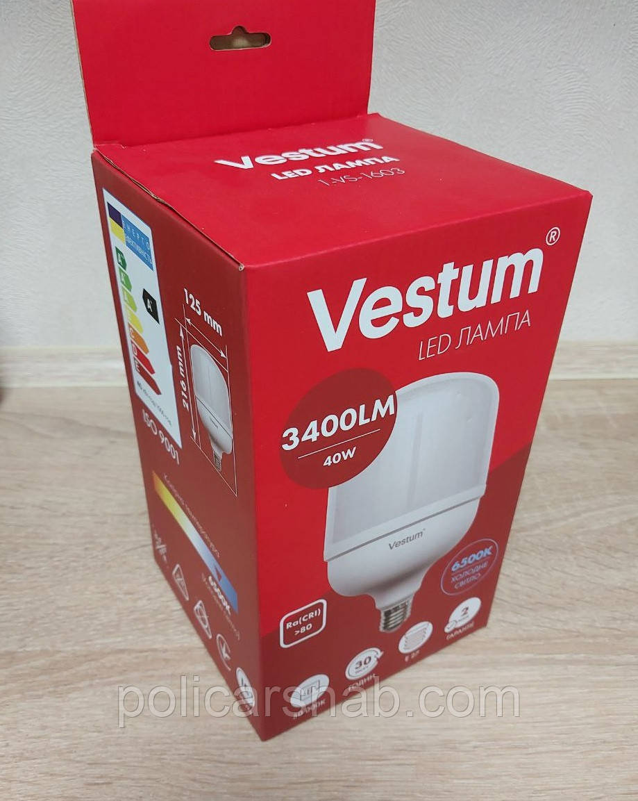 Світлодіодна промислова високопотужна лампа Vestum T125 40W 6500K 220V E27 арт.1-VS-1603
