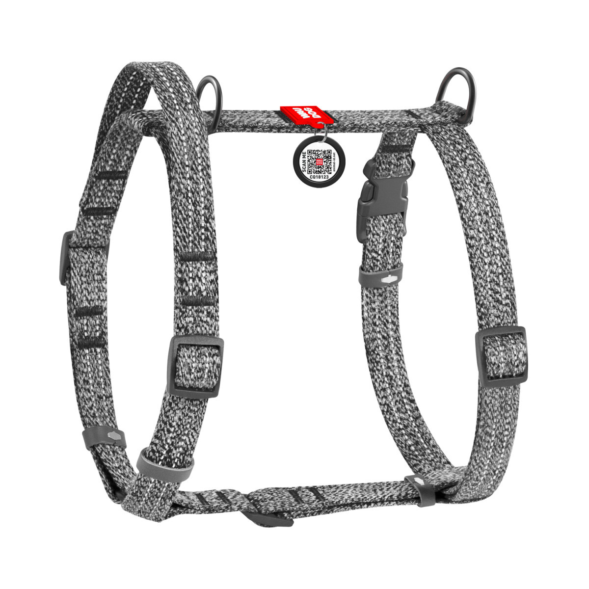 Шлея S 35-50 см анатомічна H-подібна WAUDOG Re-cotton з QR паспортом сіра для собак, фото 1