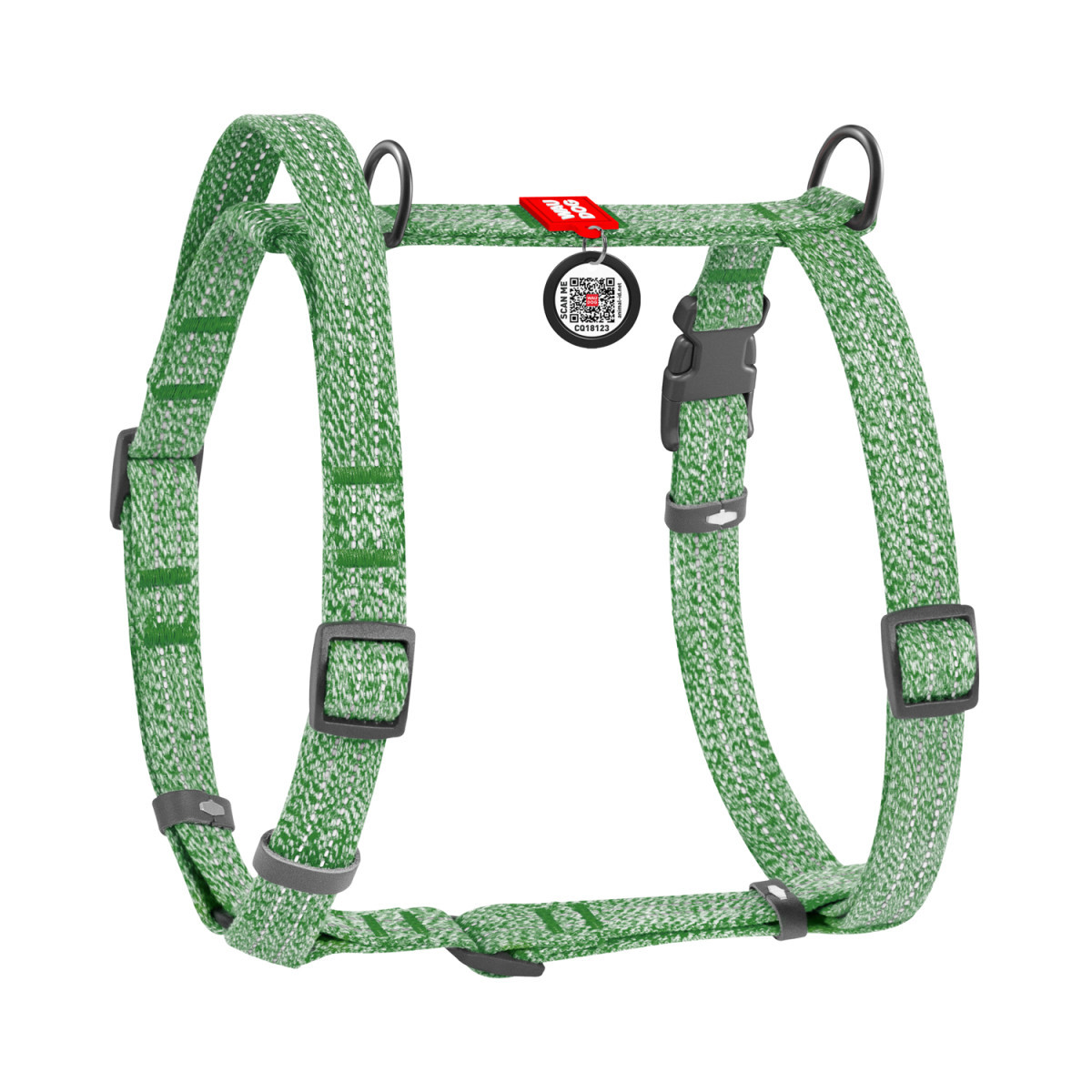 Шлея М 50-80 см анатомічна H-подібна WAUDOG Re-cotton з QR паспортом зелена для собак, фото 1