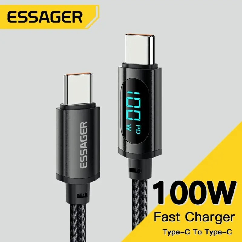 Кабель USB Type C to Type C 100W PD Fast Charger (з дисплеєм) Essager для ноутбука, смартфона, планшета, фото 1