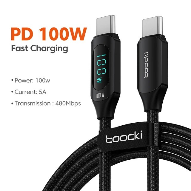 Кабель USB Type C to Type C 100W PD Fast Charger (з дисплеєм) Toocki для ноутбука, смартфона, планшета