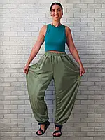 Штаны джогеры оптом женские оверсайз большого размера накат пума, батал (цвет олива) р.56 64