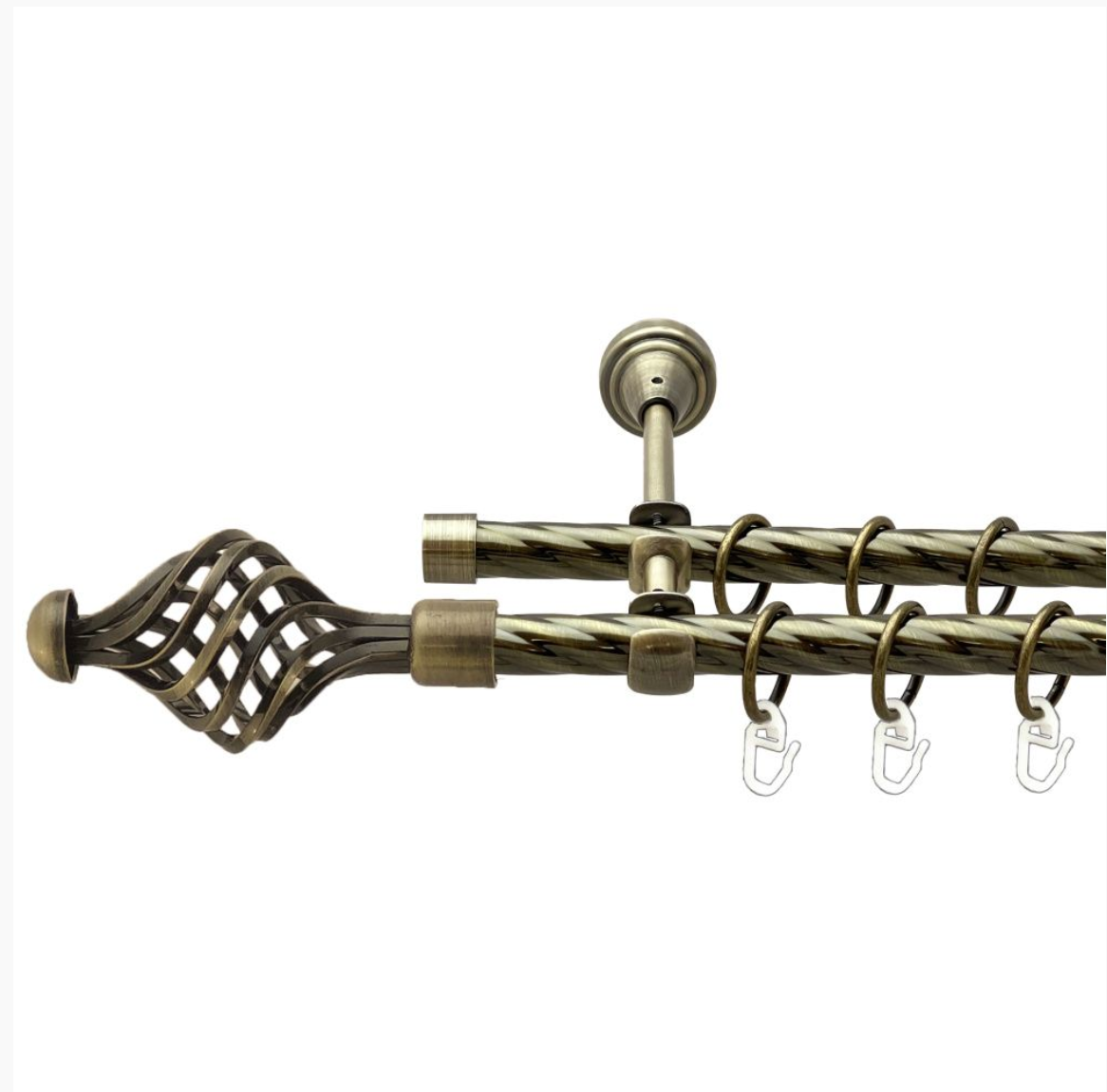 Карниз кований для штор подвійний антик Навона 16 мм діаметр твістер комплект, фото 1