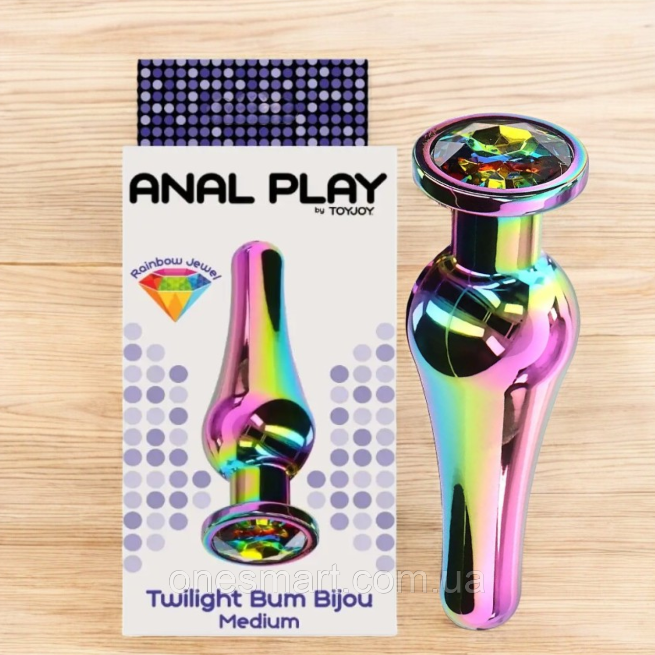 Металева анальна пробка райдужна зі стразом "Twilight Bum Bijou Medium" Toy Joy