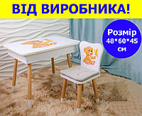 Дитячий столик та стільчик з подушечкою 48х60х45 см білий дерев'яний 1-7 років для творчості, навчання, ігор